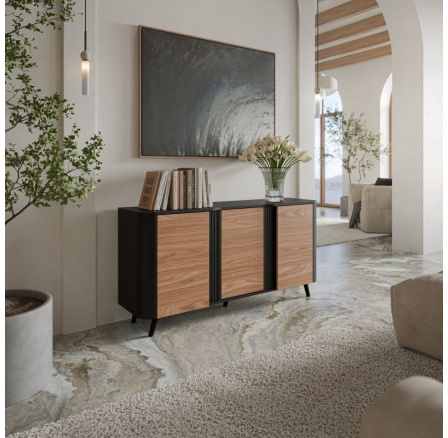 Tv komoda VOLARE 150 3D, černý mat/ ořech