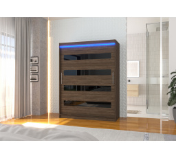 Šatní skříň s posuvnými dveřmi s lacobelem a LED osvětlením MARTINEZ 150 Choco+Black Lacobel