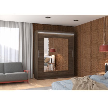Posuvná skříň se zrcadlem a LED osvětlením ROSETTE 180 Choco+Choco