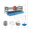 Dětská postel ERYK 90x200 cm se šuplíkem, s matrací, Grafit/Modrá