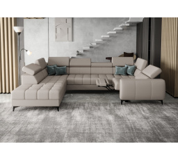 Rohová sedací souprava PORTO MAX I , relax přírodní kůže 225x350X193 cm - šedá kůže , levá