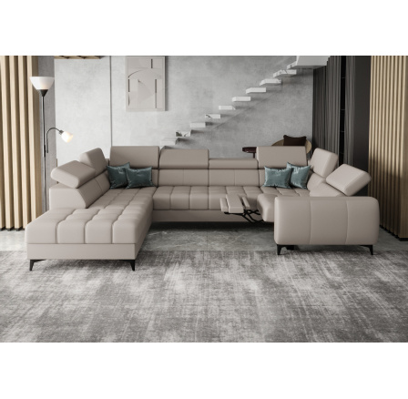 Rohová sedací souprava PORTO MAX I , relax přírodní kůže 225x350X193 cm - šedá kůže , levá