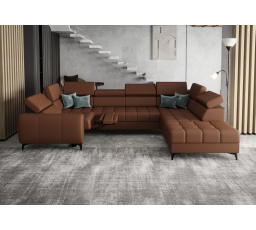 Rohová sedací souprava PORTO MAX I , relax přírodní kůže 225x350X193 cm - pravá, Koňaková kůže