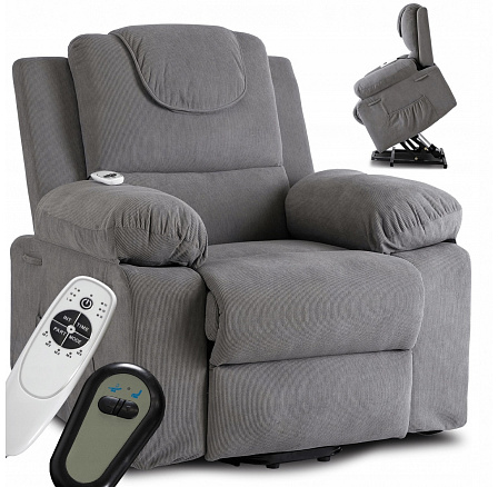 Elektricky polohovatelné masážní křeslo FENIX s funkcí vstávání Šedé