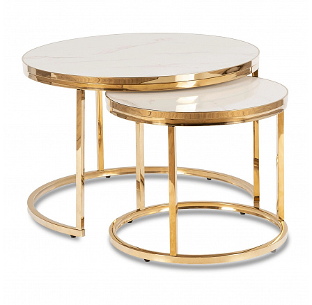 Sada konferenčních stolků ARON Bílý Mramor/Zlatý