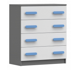 Komoda 4S SMYK II - 02, Šedá/Bílá/Modrá