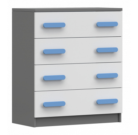 Komoda 4S SMYK II - 02, Šedá/Bílá/Modrá