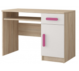 Psací stůl SMYK III - 08, Dub Sonoma/Bílá/Růžová