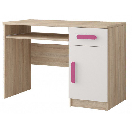 Psací stůl SMYK III - 08, Dub Sonoma/Bílá/Růžová