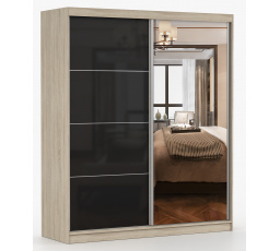 Šatní skříň MULTI 31 - 183 cm, Dub Sonoma/Černý Lesk