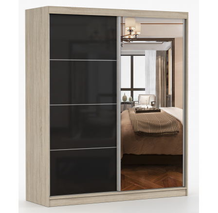 Šatní skříň MULTI 31 - 183 cm, Dub Sonoma/Černý Lesk