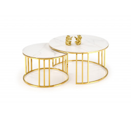 Konferenční stolek MERCURY 3 sada 2 lavic, zlatá/bílý mramor
