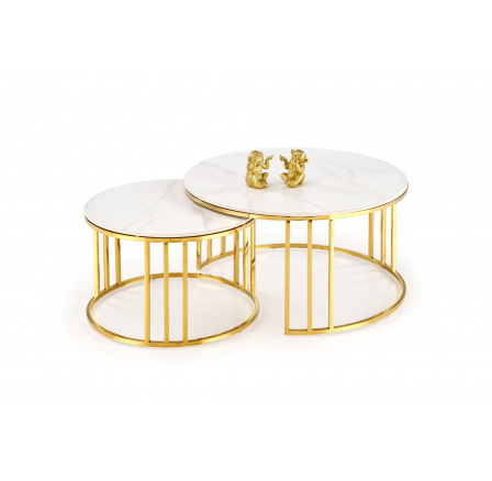 Konferenční stolek MERCURY 3 sada 2 lavic, zlatá/bílý mramor