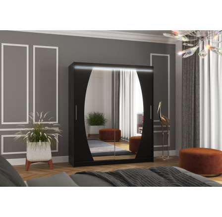 Posuvná skříň se zrcadlem a LED osvětlením BALTIMORE 180 Černá+Černá