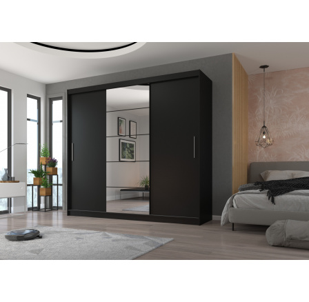 Posuvná skříň se zrcadlem ERWIN 235 Černá+Černá Posuvná skříň se zrcadlem ERWIN 235 Černá+Černá