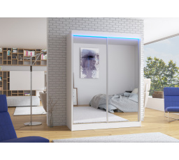 Posuvná skříň se zrcadlem a LED osvětlením FLOREST 150 Bílá+Bílá