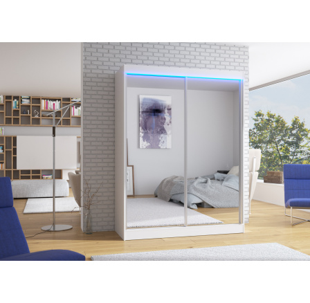 Posuvná skříň se zrcadlem a LED osvětlením FLOREST 150 Bílá+Bílá