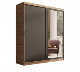 Šatní skříň s posuvnými dveřmi a zrcadlem Hailey 180 Artisan+Černá