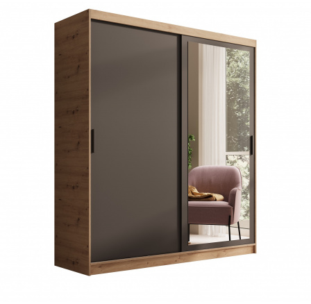 Šatní skříň s posuvnými dveřmi a zrcadlem Hailey 180 Artisan+Černá