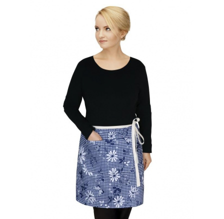 Kuchyňská zástěra do pasu modrá kostička s květem Kuchyňská zástěra do pasu modrá kostička s květem