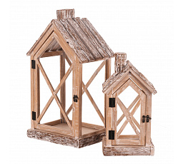 Lucerna dřevěná - tvar domku s komínem, cena za sadu 2 ks