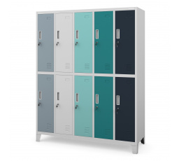 Kovová uzamykatelná šatní skříňkas 10 boxy BARTEK, 1360 x 1720 x 450 mm, šedo-vicebarevná