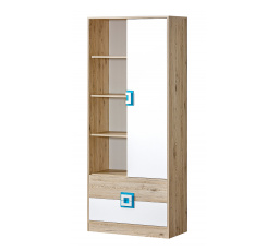 Regál NICO 04, Světlý Dub/Bílá/Tyrkys