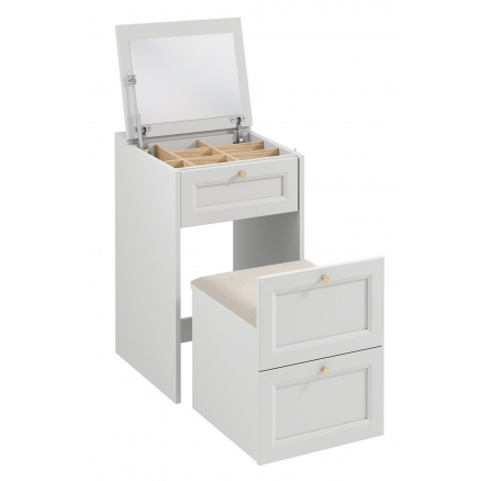 Toaletní stolek s taburetem REL TS, Bílá/Zlatá