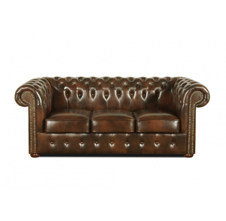 Pohovka Chesterfield Classic 3 kůže hnědá