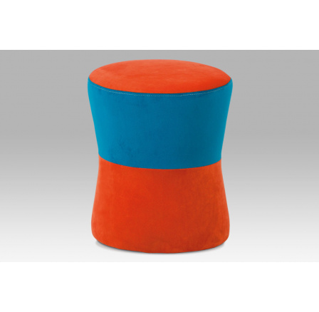 Taburet cívka, potah kombinace modré a oranžové látky mikroplyš, nosnost 80 kg