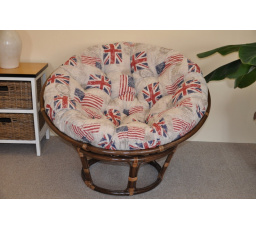 Ratanový papasan 110 cm hnědý polstr motiv vlajky