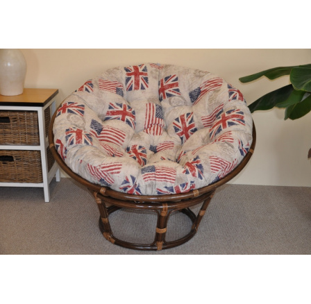 Ratanový papasan 110 cm hnědý polstr motiv vlajky
