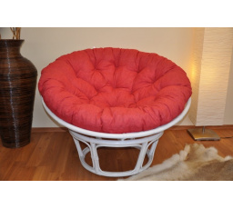 Ratanový papasan 115 cm bílý - polstr vínový melír