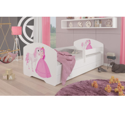 Postel s matrací, zábranou a šuplíkem PEPE PRINCESS AND HORSE 140x70 Bílá