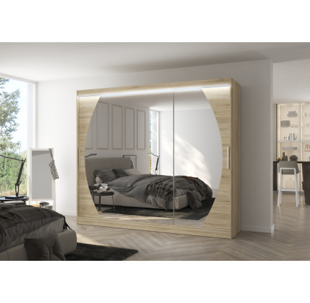 Posuvná skříň se zrcadlem a LED osvětlením CAMBE 250 Sonoma+Sonoma