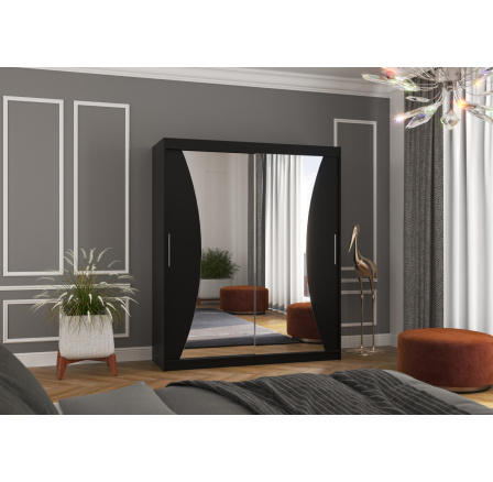 Posuvná skříň se zrcadlem CHARLOTTE 180 Černá+Černá