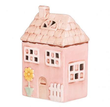 Domeček keramický - LED osvětlení, jarní styl, růžový