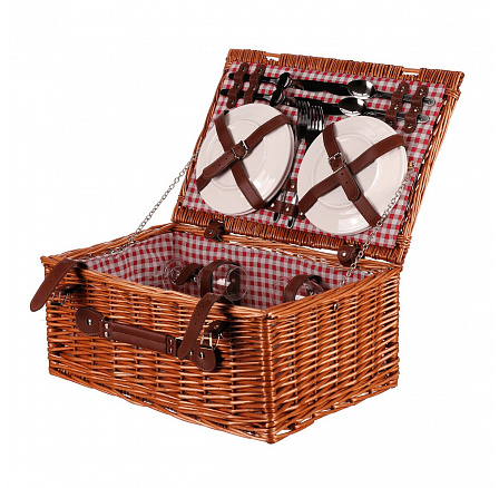 Koš piknikový - s vybavením pro 4 osoby, proutěný, barva hnědá