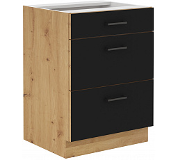 Dolní skříňka MODENA - 60 D 3S BB PREMIUM BOX, Dub Artisan/Černý mat+Dub Artisan