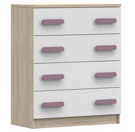 Komoda 4S SMYK III - 02, Dub Sonoma/Bílá/Vřes