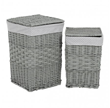 Koš prádelní - proutí, šedý, s víkem, cena za sadu 2 ks