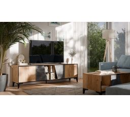 Tv komoda OVO, tmavý beton/old dub