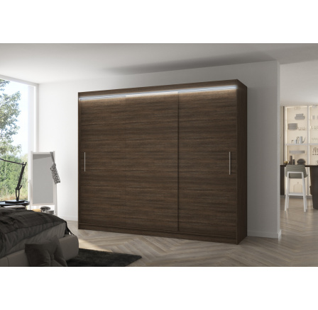 Šatní skříň s posuvnými dveřmi a LED osvětlením ANTOS 250 Choco+Choco