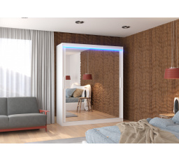 Posuvná skříň se zrcadlem a LED osvětlením ETTORE 180 Bílá+Bílá