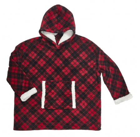Zateplená kostkovaná mikina/snuddie červená