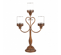 Svícen kovový - 65 cm, 3 ramena, se skly, barva zlatá