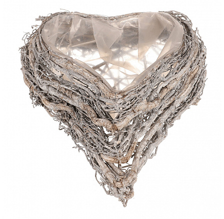 Obal na květiny pietní - proutěný, tvar srdce, menší, šedý