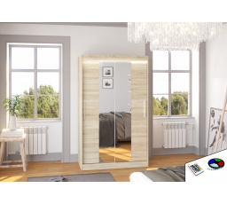 Posuvná skříň se zrcadlem a LED osvětlením SANTOS 120 Sonoma+Sonoma