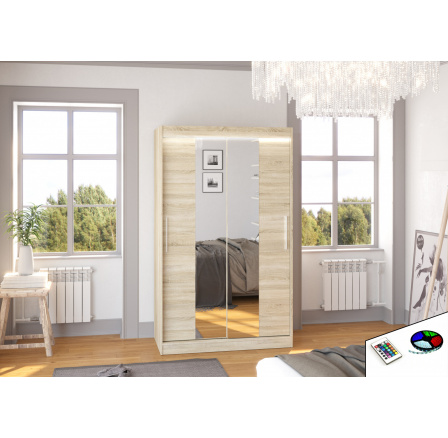 Posuvná skříň se zrcadlem a LED osvětlením SANTOS 120 Sonoma+Sonoma