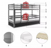 Łóżko młodzieżowe, piętrowe Bingo, z grafitową ramą, z materacami 80 x 190